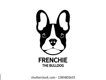 Adorable Black and White  French Bulldog Face. Cute Frenchie with bunny ears in black and white logo. Vector illustration capturing the irresistible charm of a cute French Bulldog's face.