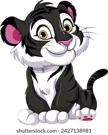 Adorable black and white kitten with a happy expression