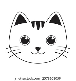 Adorable black-and-white cat face illustration in a simple, minimalist style. Perfect for logos, stickers, icons, prints, and digital designs. High-quality vector art with a kawaii touch.