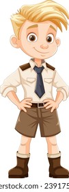 Adorable blond boy wearing a cartoon sergeant officer uniform