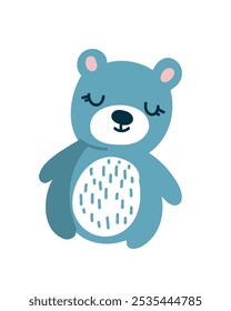 Urso azul adorável com olhos grandes e uma barriga de pelúcia, ilustração vetorial para revistas infantis