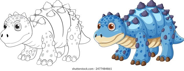 Adorable blue dinosaur with spikes and big eyes