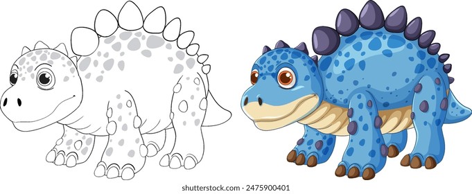 Adorable blue dinosaur with spikes and spots