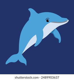 adorable blue dolphin cartoon isolated