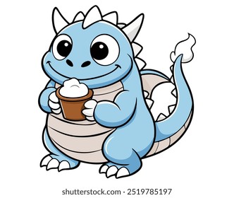 Adorable Blue Dragon with Coffee Cup