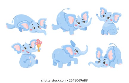 Adorable Blue Elephants Engaging in Various Playful Poses that Inspire Joy and Laughter