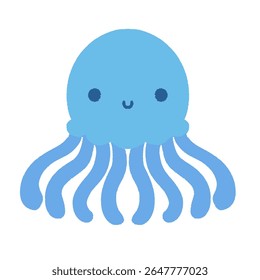 Adorable blue jellyfish in a flat cartoon style. Great for marine-themed crafts, ocean books, underwater scenes, or children’s content.
