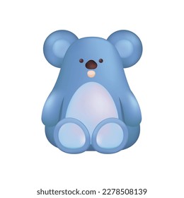 Adorable blue koala character as kids toy 3D illustration. Cartoon drawing of cute wild animal as mascot or gift in 3D style on white background. Wildlife, childhood, animals concept