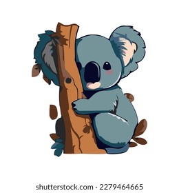 Adorable Blue Koala Hugging a Tree Vector Illustration for Environmental and Conservation Themes