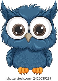 Adorable blue owl with big eyes vector