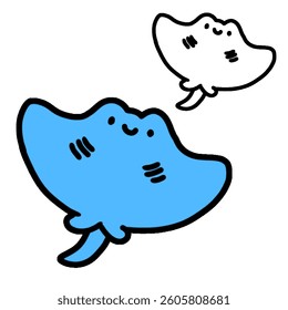 Adorable Blue Stingray Vector Illustration