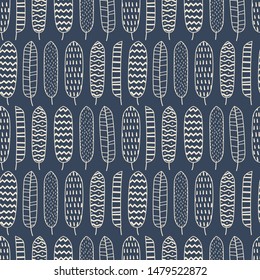 Adorable blue and white leafs pattern, seamless repeat. Different hand drawn graphic textures.