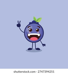 An adorable Blueberry character posing with two fingers on its right hand.