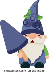 Adorable Blueberry Gnome Enjoying an Ice Cream Treat
