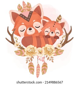 Adorable Bohemian Animals Mom and Baby Illustration