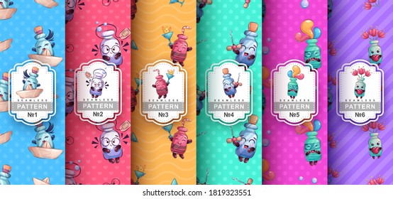 Adorable bottle - set seamless pattern. Vector eps 10