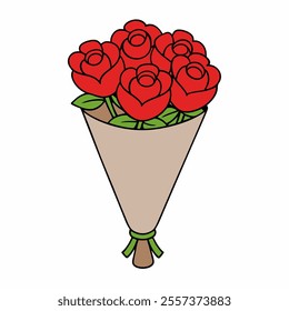 Adorable Bouquets of Roses in Cartoon Style for Romantic and Love Themes