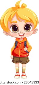 Adorable Boy with Big Eyes and Blonde Hair illustration