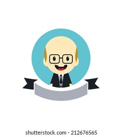 adorable boy cartoon character in ribbon label