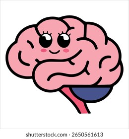 Adorable brain with cheerful expression. Cute neurological organ design ideal for educational materials and self care branding.
