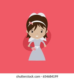 adorable bride lovely marriage cartoon theme vector art
