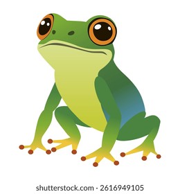Adorable bright tropical frog isolated on white background for summer and tropical wild animals collection. Vector illustration. Cartoon style. Kids Print Design