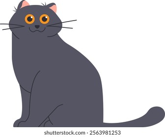 Adorable British Shorthair cat with soft gray fur and striking orange eyes sitting peacefully, radiating elegance and charm while embodying the essence of a gentle companion