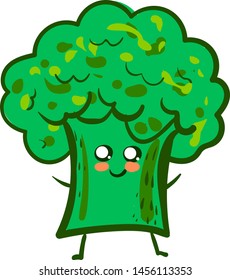 Brócoli adorable, ilustración, vector sobre fondo blanco.