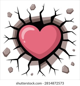 Adorable Broken Wall or Floor with Heart Clip Art Element