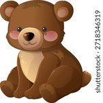 Adorable brown bear cub illustration with soft shading, rounded shapes, and warm color palette