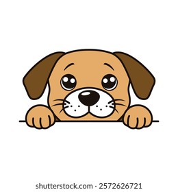 Adorable Brown Dog Puppy Animal Cartoon Character Peeking Hiding Feeling Afraid