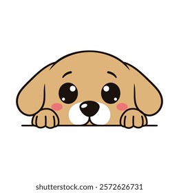 Adorable Brown Dog Puppy Animal Cartoon Character Peeking Hiding Feeling Afraid