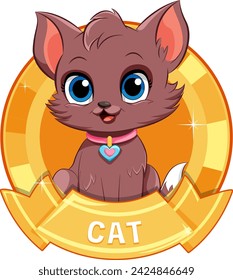 Adorable brown kitten with sparkling eyes illustration