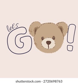 Adorable marrón deja ir el oso de peluche con el juguete con costuras cosidas y una cara dulce, sentado en posición vertical y aislado en un fondo rosa suave