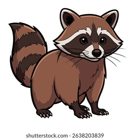 Adorable Brown Raccoon Illustration with Big Eyes and Friendly Expression