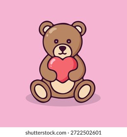 Adorable Brown Teddy Bear Character with a Bright Red Heart Symbolizing Love and Affection in a Sweet Illustration