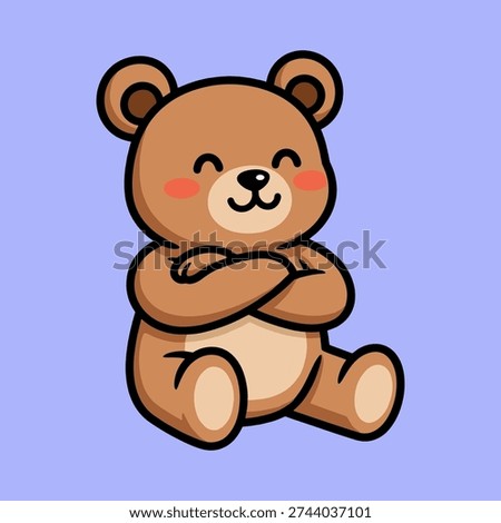 Adorable brown teddy bear with rosy cheeks on a soothing purple background, evoking feelings of warmth and coziness