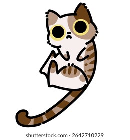 Adorable brown and white cat simple cartoon illustration. Cat with big eyes illustration 