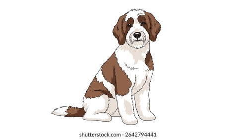 Adorable Brown and White Dog Sitting Portrait Digital Artwork Detailed Pixel Art Style