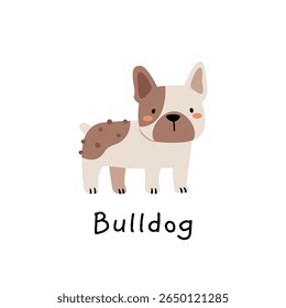 Ilustração bulldog adorável em estilo escandinavo mínimo. Perfeito para impressões infantis, decoração com tema de animais de estimação, livros infantis e desenhos de amantes de cães.

