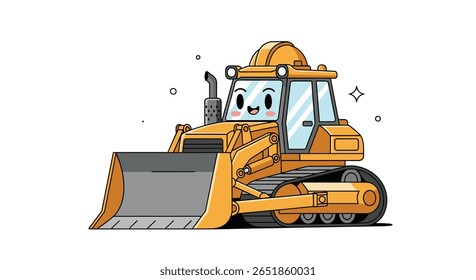 Personagem Bulldozer adorável alegremente trabalhando em cenas do local de construção