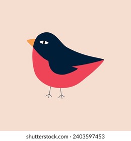 Ilustración vectorial dibujada a mano por el alfiler adorable. Ave de invierno divertida aislada en estilo plano para los niños afiche, logo o icono.