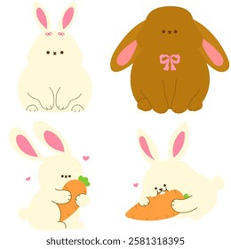 adorable bunnies with carrots cute easter rabbit flat vector illustration