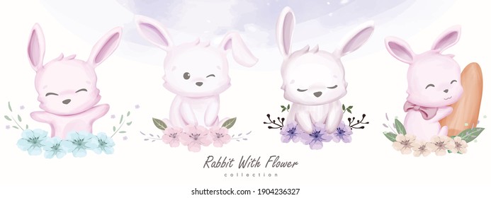 Adorable Bunnies With Flower Collection Set