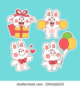 adorable bunny celebrating party sticker set doodle illustration digital element