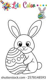 Adorable bunny coloring an Easter egg, perfect for kids' activities, preschool worksheets, and coloring books.	
