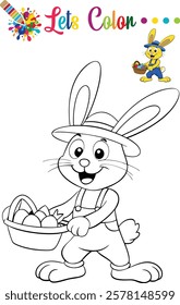 Adorable bunny coloring an Easter egg, perfect for kids' activities, preschool worksheets, and coloring books.	