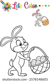 Adorable bunny coloring an Easter egg, perfect for kids' activities, preschool worksheets, and coloring books.	