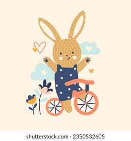 Adorable bunny. Cute little animal. Colorful Scandinavian style print. Printable drawn decoration. Kids t-shirt, tee, sweatshirt design.