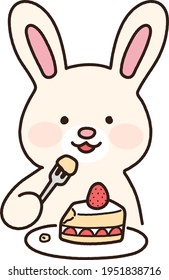 Adorable Bunny Eating A Strawberry Shortcake Outlined